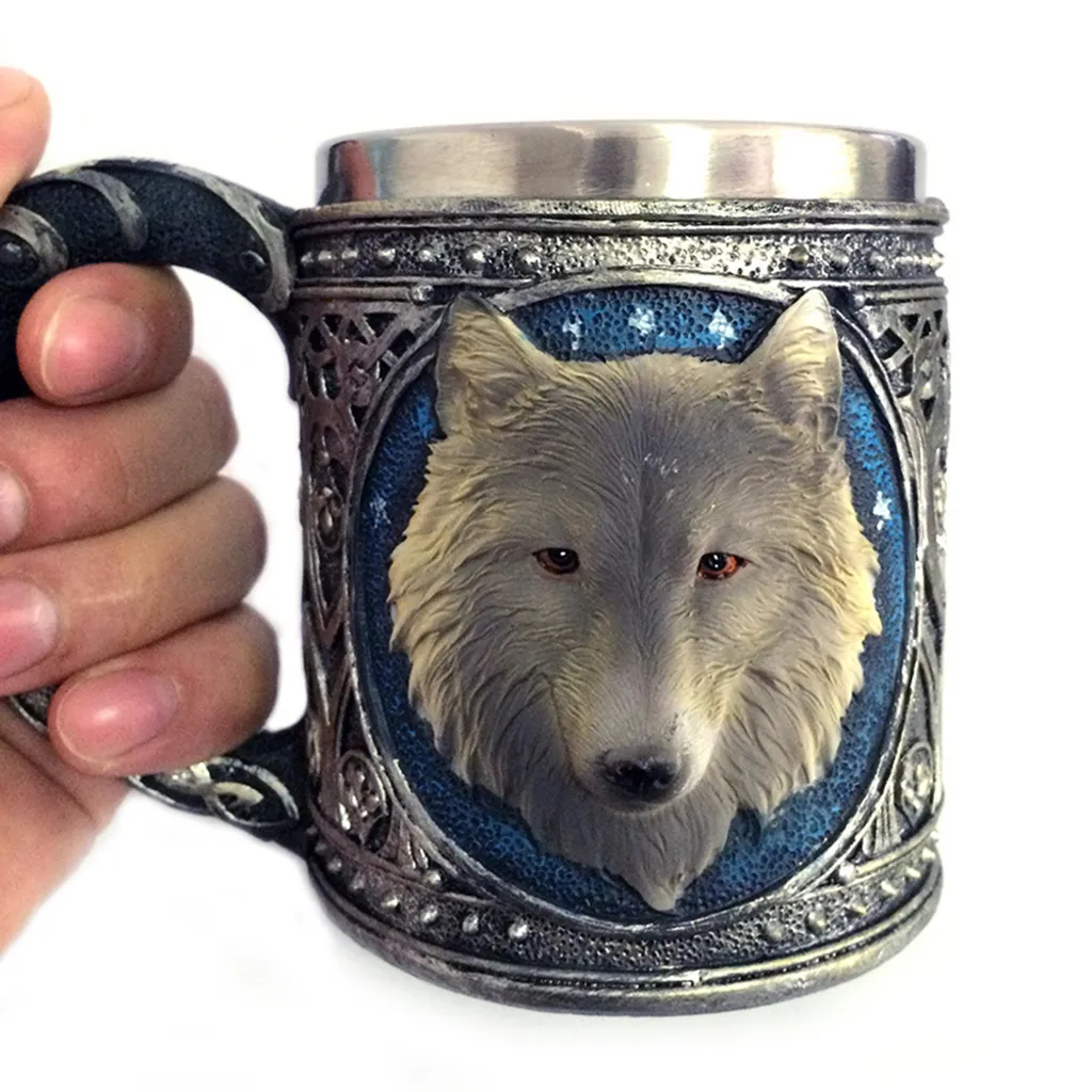 Wolfkopf Edelstahl Harz Bier Saft Milch Wasser Cup Home Office Kaffeetasse Kaffeetasse